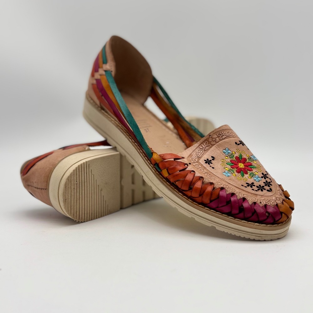 Huarache Mexican Handcrafted Floral Embroidered Woven Leather Sandals Womens 10